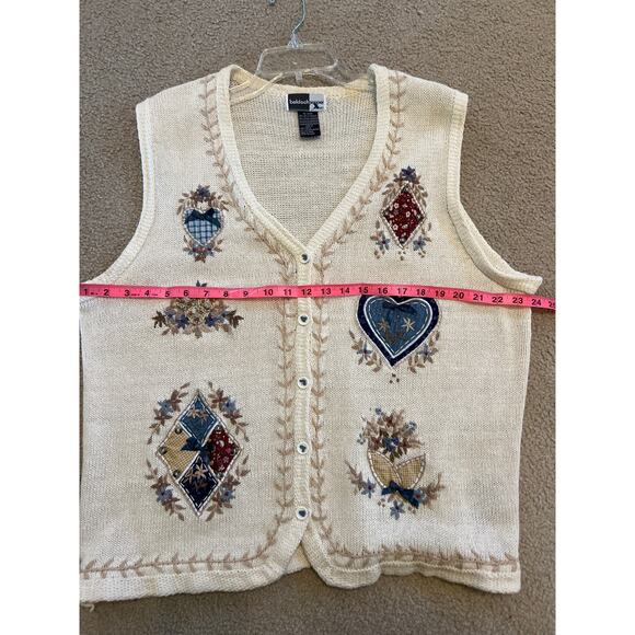Beldoch Popper Vintage Women's Knit Sweater Vest Embroidered Size 2XL Cottage - Picture 6 of 7
